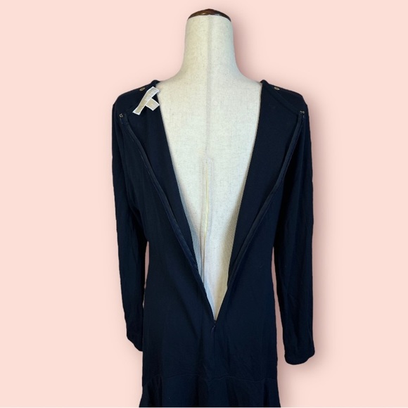 Michael Kors Navy Blue Modal swing dress long sleeve gold detail sz Large - Picture 8 of 8